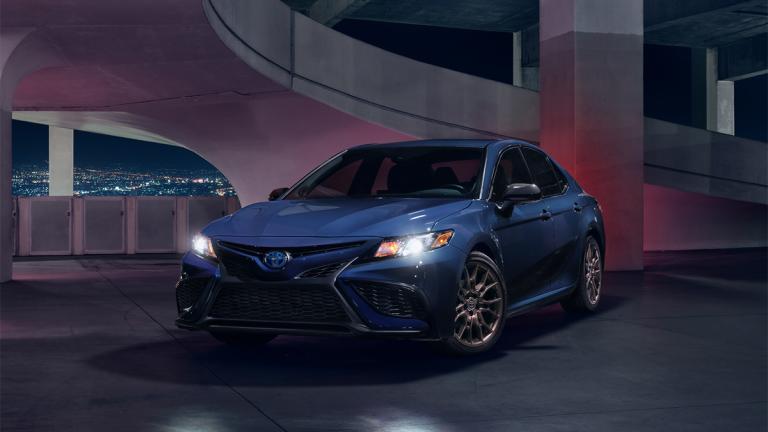 2024 Toyota Camry Hybrid in blue.